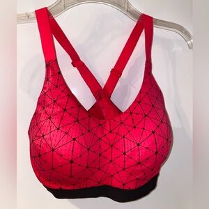 34D Victoria’s Secret Geometric Perforated Sport Bra Triangles Dots Red Black X